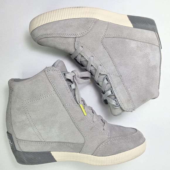 SOREL Out N About Dove Gray Waterproof Suede Wedge Sneaker Bootie W 7 - Picture 16 of 16